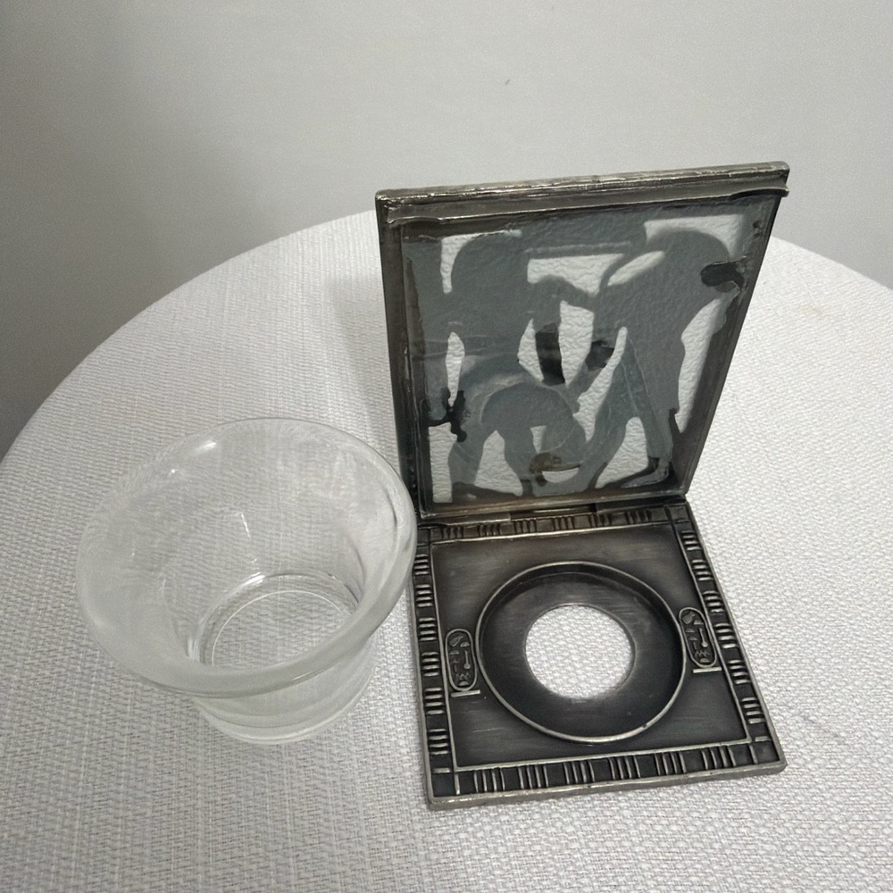 Egyptian Candle Holder Metal Tealight Pharaoh & Thoth Decorative Glass Cup(F97)✨